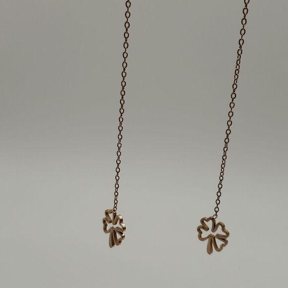 New GOLD plated ss 4 LEAF CLOVER THREADER EARRINGS ST PATRICKS DAY - Picture 5 of 9